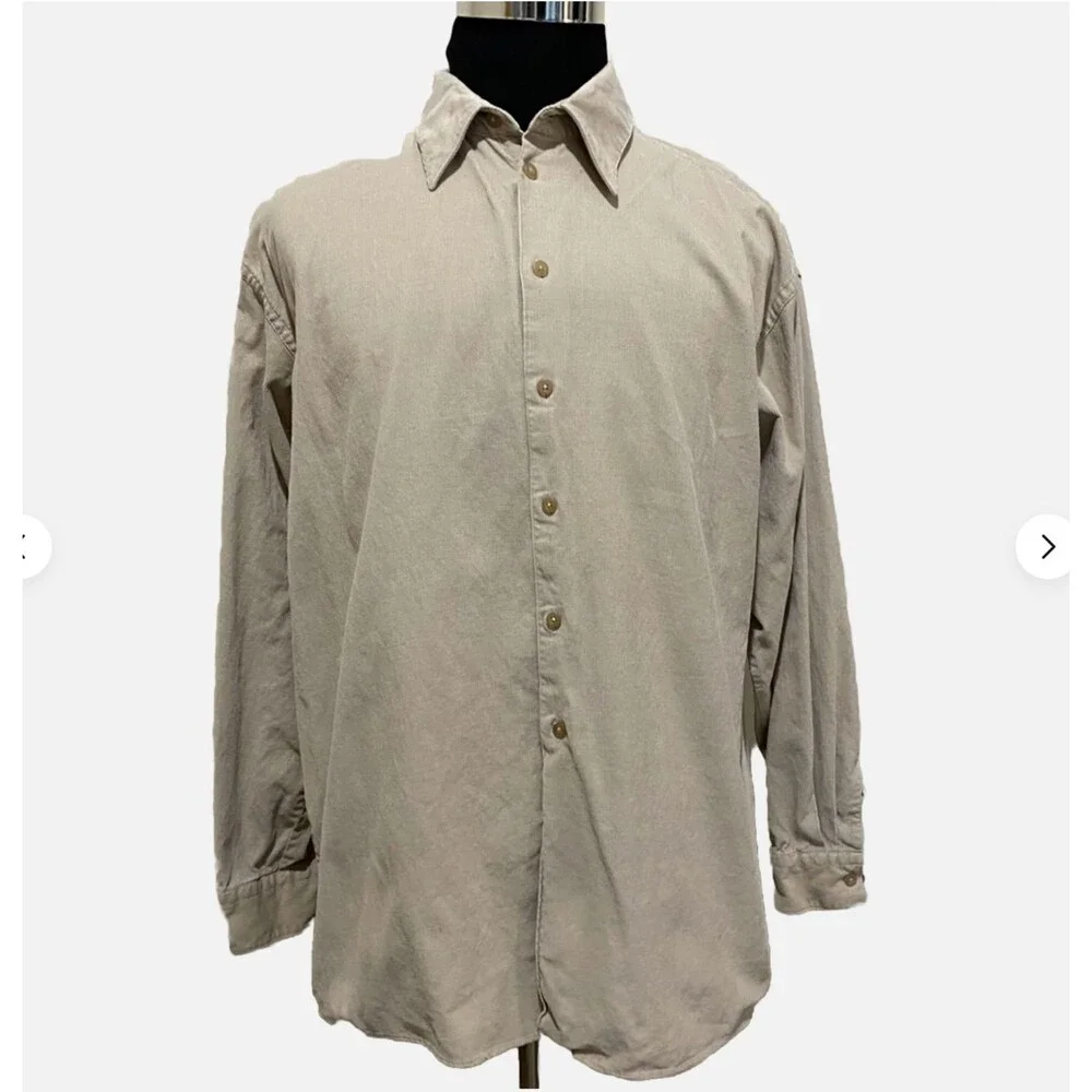 Kenneth Cole Mens XL Beige Corduroy Button Up Shirt Jacket Overshirt Shacket